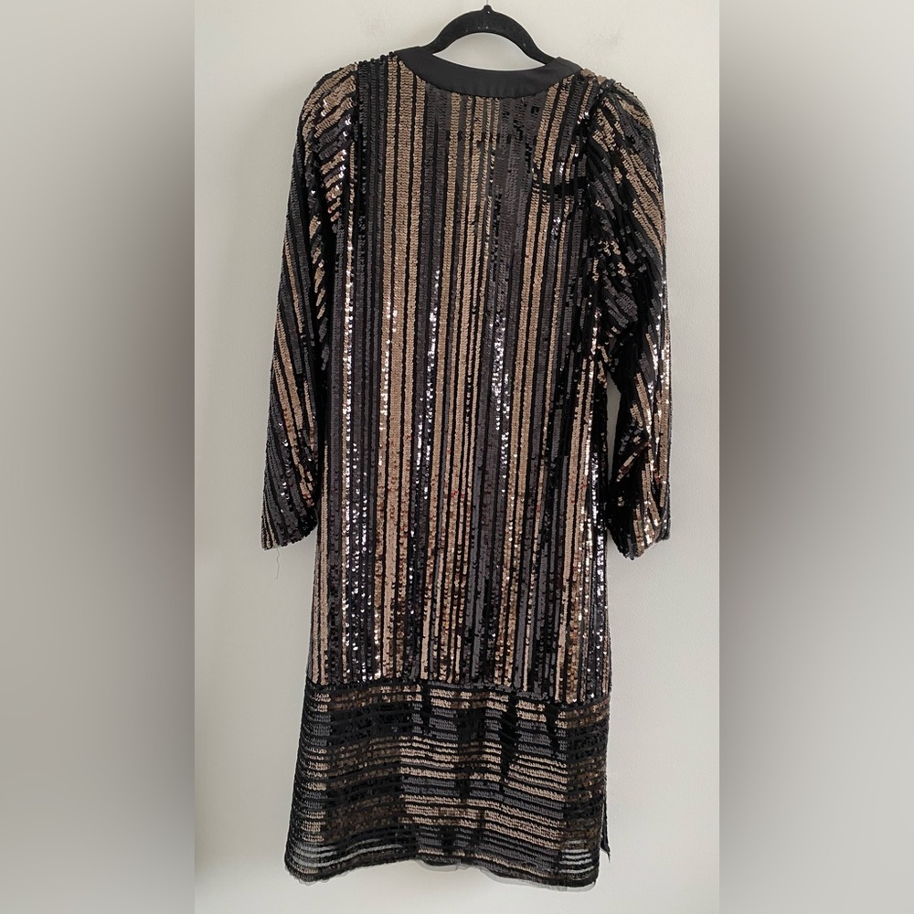 BCBGMaxAzria Black & Gold Sequin Wrap Dress Size Small New With Tag - Picture 10 of 12